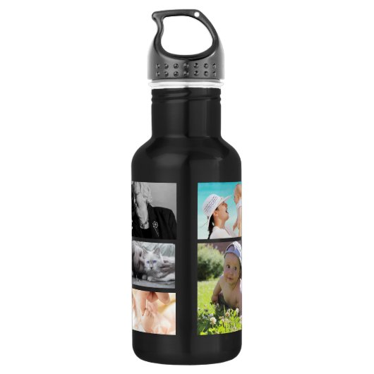 Aangepast zwart, modern fotocollage waterfles (Achterkant)