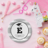 Aangepast zwart monogram Afstudeerder zwart grijs Papieren Bordje (Feest)