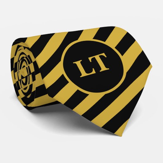 Aangepast zwart monogram en Stropdas met gouden st (Opgerold)