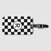 Aangepast zwart monogram en wit gecheckt patroon bagagelabel (Voorkant (horizontaal))