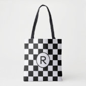 Aangepast zwart monogram en wit gecheckt patroon tote bag (Voorkant)