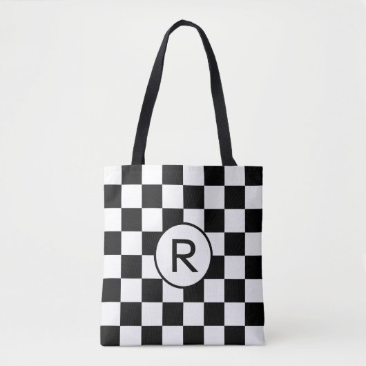Aangepast zwart monogram en wit gecheckt patroon tote bag (Voorkant)