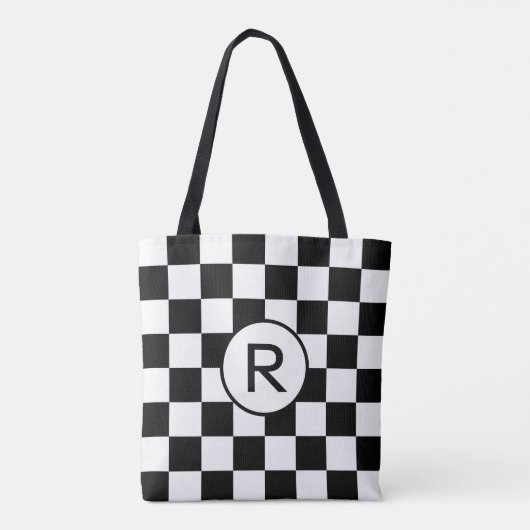 Aangepast zwart monogram en wit gecheckt patroon tote bag (Achterkant)