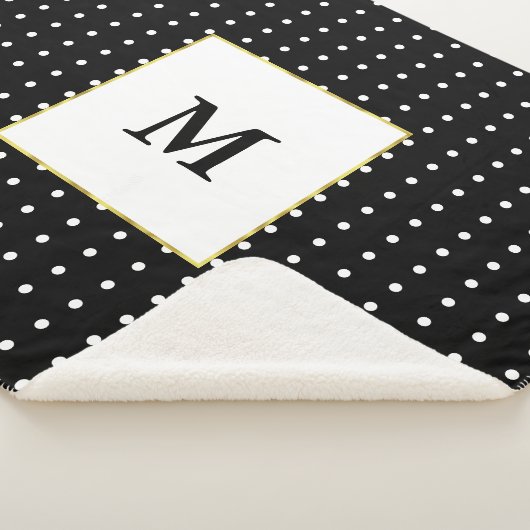 Aangepast zwart monogram en wit poladot patroon sherpa deken (3/4)