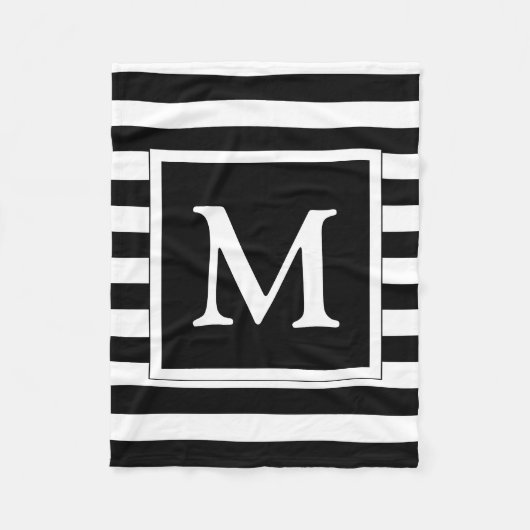 Aangepast zwart monogram en wit striped patroon fleece deken (Voorkant)