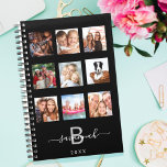 Aangepast zwart monogram fotocollage modern 2023 planner<br><div class="desc">Maak je eigen unieke familiefoiliteit als geschenk of voor jezelf. Gebruik vier, negen van uw favoriete foto's van uw familie, vrienden, droomreisbestemming of huisdier! Pas een naam en een monogram letter aan en voeg deze toe. De naam wordt geschreven met een modern handgeschreven stijlmanuscript met swashes. Witte en grijze tekst....</div>