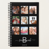 Aangepast zwart monogram fotocollage modern 2023 planner (Voorkant)