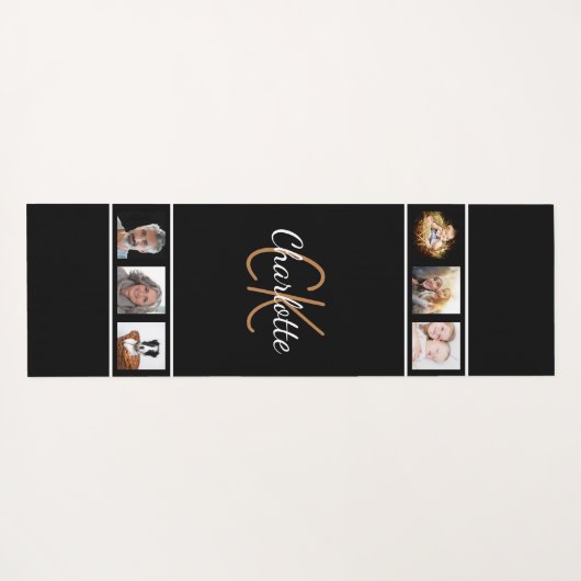 Aangepast zwart monogram fotocollage yogamat (Achterkant (horizontaal))