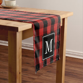 Aangepast zwart monogram rood buffelpatroon korte tafelloper