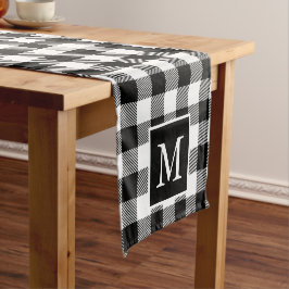 Aangepast zwart monogram wit bufferpatroon korte tafelloper