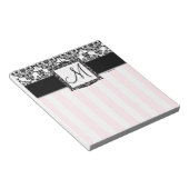 Aangepast zwart monogram zwart Damask roze stripes Notitieblok (Schuin)