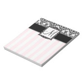 Aangepast zwart monogram zwart Damask roze stripes Notitieblok (Linkerzijde)