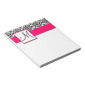 Aangepast zwart monogram zwart Damask warm roze No Notitieblok (Schuin)