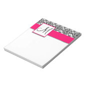 Aangepast zwart monogram zwart Damask warm roze No Notitieblok (Linkerzijde)