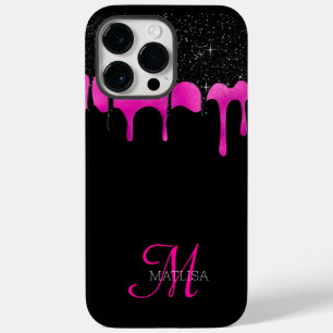 Aangepast zwart monogram zwart, warm roze opdruppe Case-Mate iPhone 14 pro max hoesje