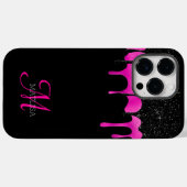 Aangepast zwart monogram zwart, warm roze opdruppe Case-Mate iPhone case (Achterkant (horizontaal))