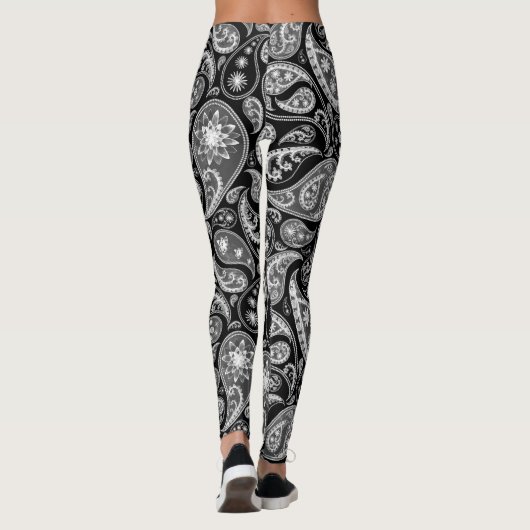 Aangepast, zwart Paisley White Leggings (Achterkant)