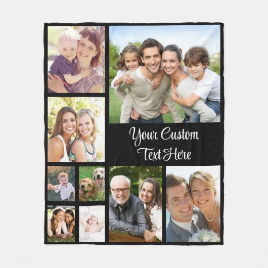Aangepast zwart Photo Collage Script Fleece Deken (Voorkant)