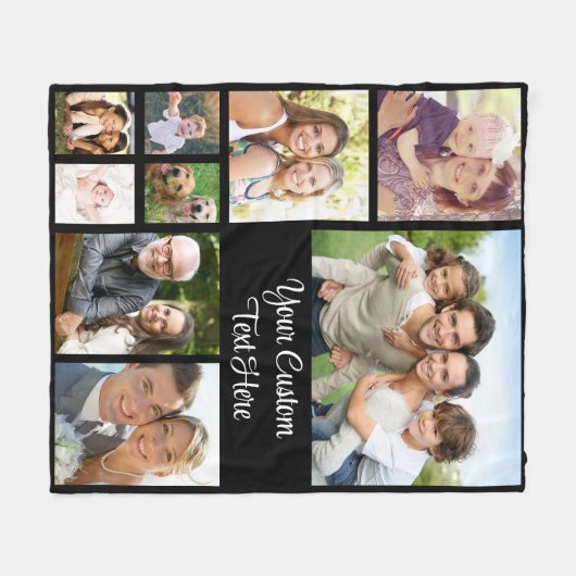Aangepast zwart Photo Collage Script Fleece Deken (Voorkant (Horizontaal))