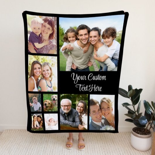 Aangepast zwart Photo Collage Script Fleece Deken