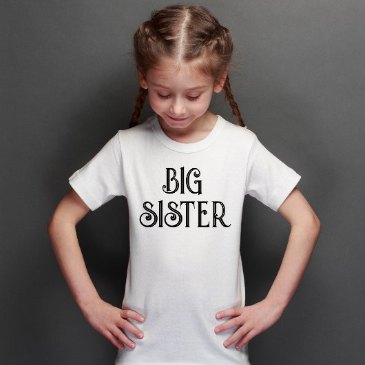 Aangepast zwart Retro Typografie Big Sister T-shirt