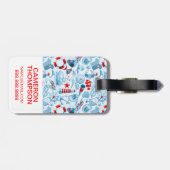 Aangepast zwart rood wit en blauw fotopatroon bagagelabel (Achterkant horizontaal)