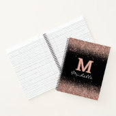 Aangepast Zwart Roos Goud Glitter Monogram Notitieboek (Binnen)