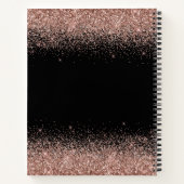 Aangepast Zwart Roos Goud Glitter Monogram Notitieboek (Achterkant)