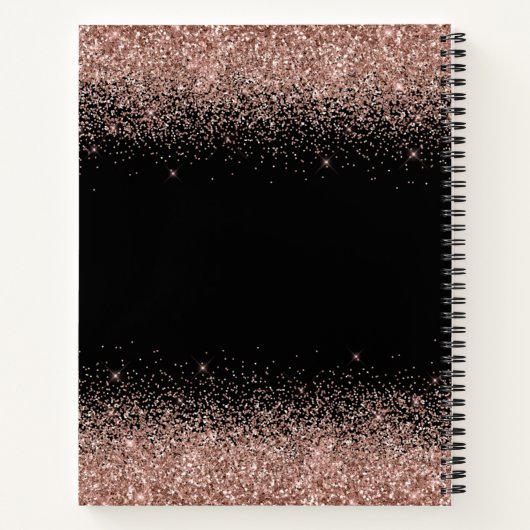 Aangepast Zwart Roos Goud Glitter Monogram Notitieboek (Achterkant)