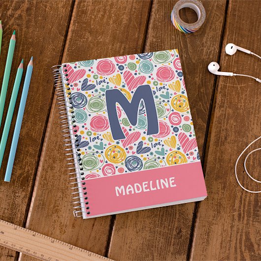 Aangepast zwart roze donkerblauw kunstpatroon notitieboek