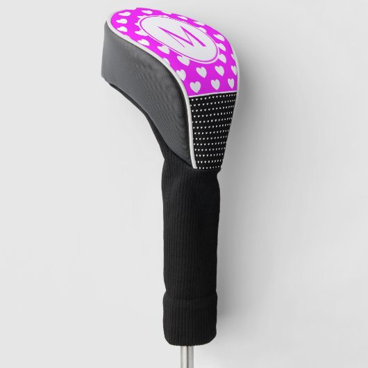 Aangepast zwart, roze en wit monogram opvallend zw golfheadcover (Schuin)