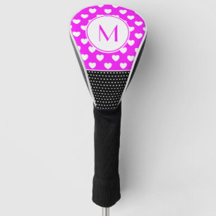 Aangepast zwart, roze en wit monogram opvallend zw golfheadcover