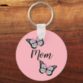 Aangepast zwart script met Butterflies op Roze Sleutelhanger (Voorkant)