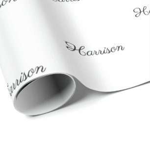 Aangepast zwart script Naam Tekst elegant white gi Cadeaupapier