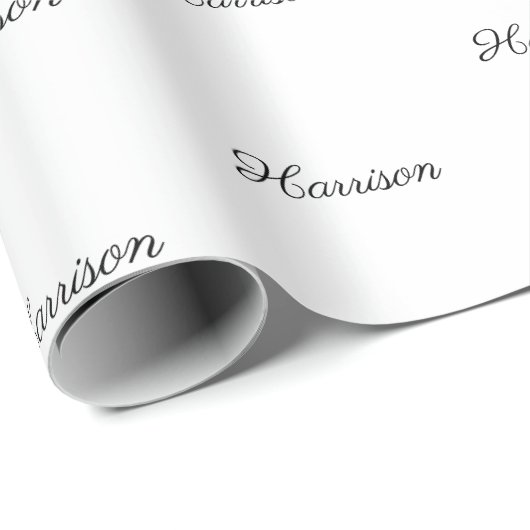 Aangepast zwart script Naam Tekst elegant white gi Cadeaupapier (Rol Hoek)