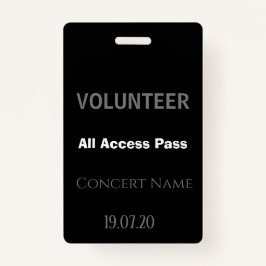 Aangepast zwart-vrijwilliger - Alle toegangspascon Badge