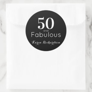 Aangepast zwart-wit 50 & Fabulous Birthday Party Ronde Sticker