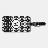 Aangepast zwart-wit argyle patroon bagagelabel (Voorkant horizontaal)