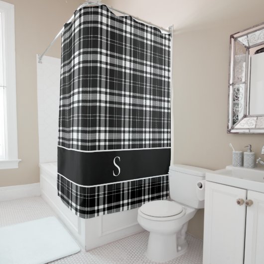 Aangepast zwart-wit buffel Controleer Tartan Monog Douchegordijn (In situ)