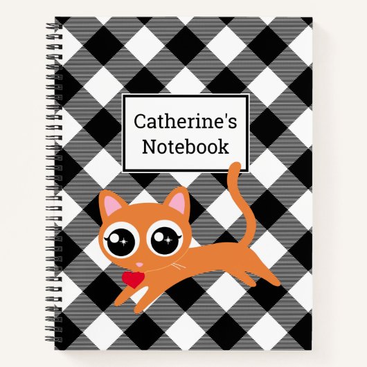 Aangepast zwart-wit buffel geplakt Oranje Kat Notitieboek (Voorkant)