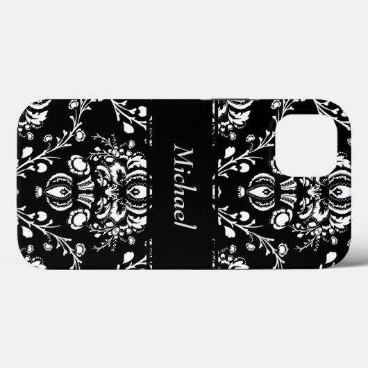 Aangepast zwart-wit Damask Case-Mate iPhone Case (Achterkant (horizontaal))