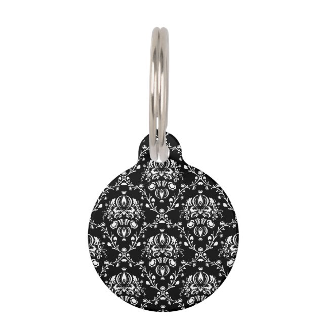 Aangepast zwart-wit Damask Huisdierpenning (Voorkant)