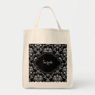 Aangepast zwart-wit Damask Tote Bag