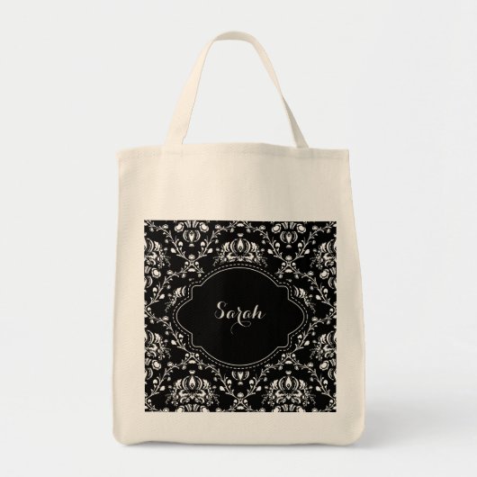 Aangepast zwart-wit Damask Tote Bag (Voorkant)