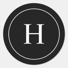 Aangepast zwart-wit elegant monogram ronde sticker