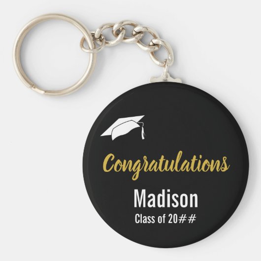 Aangepast zwart wit en goudAfstuderen Sleutelhanger (Voorkant)