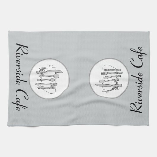 Aangepast zwart, wit en grijs zilverwerk ontwerp theedoek (Horizontaal)