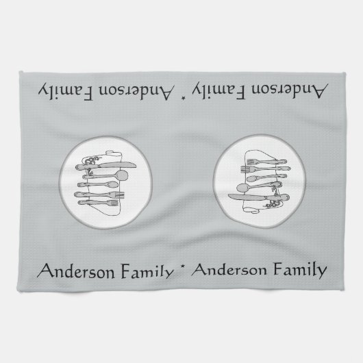 Aangepast zwart, wit en grijs zilverwerk ontwerp theedoek (Horizontaal)