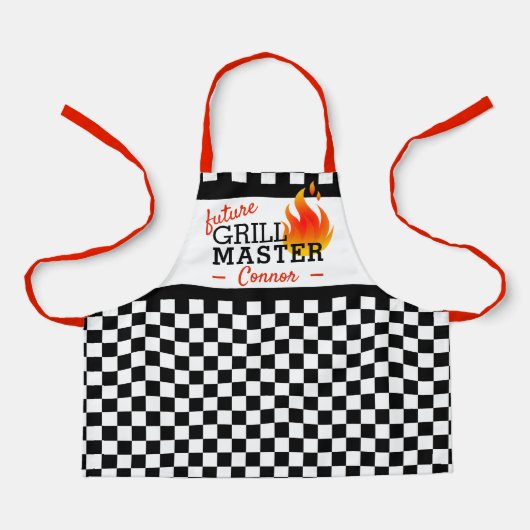 Aangepast zwart-wit gecheckt vlaggenpatroon schort (Voorkant)