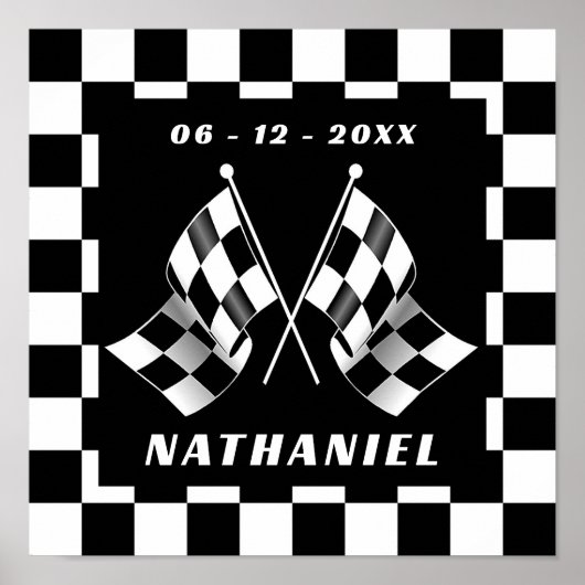 Aangepast zwart-wit gecheckte vlag vierkant patroo poster (Voorkant)